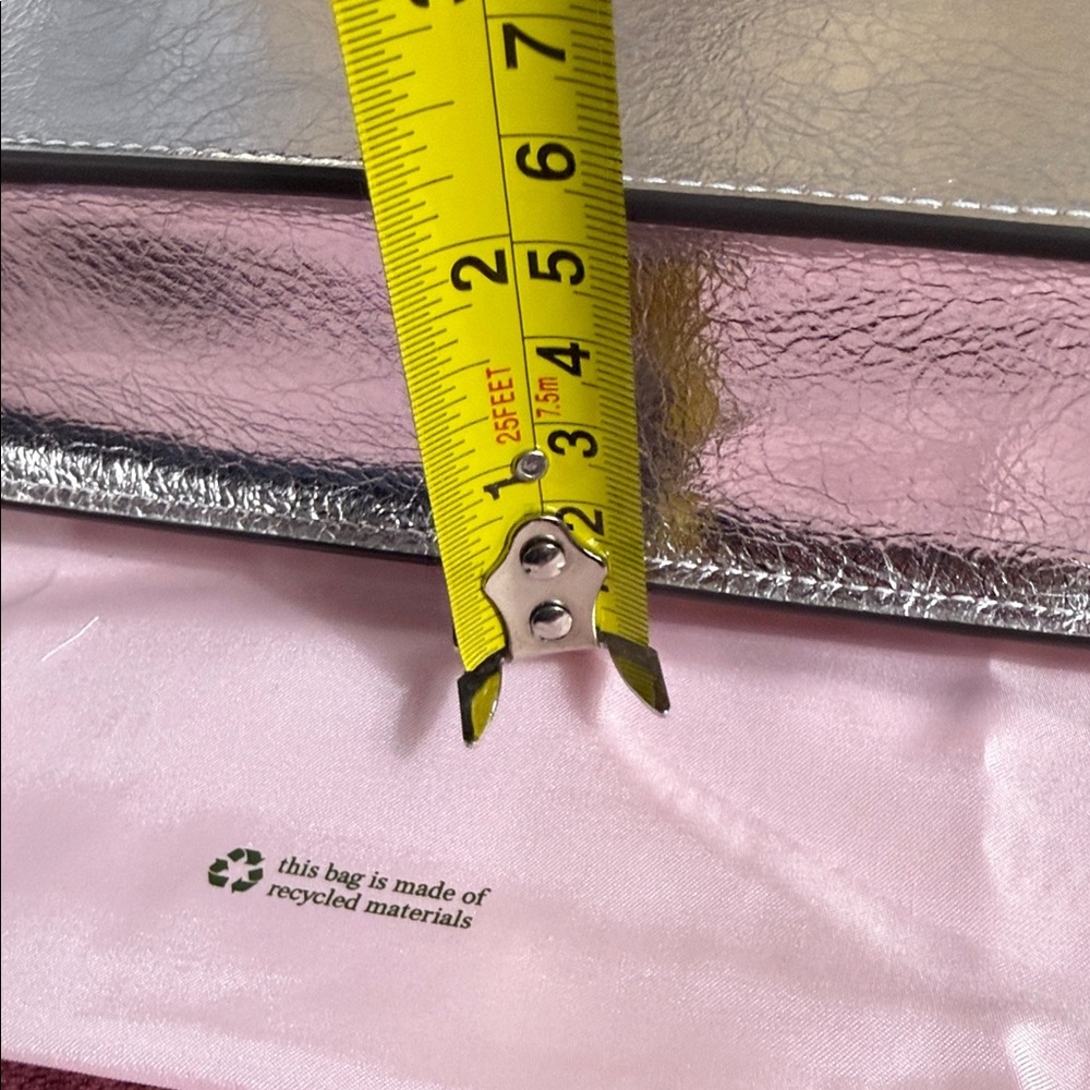 NWT Kate Spade Pink Metallic Crinkle Mini Flap Crossbody Silver Chain Clutch - Picture 13 of 15